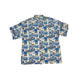 Bluewater Wear IGFA Fishing Camp Shirt XXL Fish Stamp Hawaiian Button Up USA